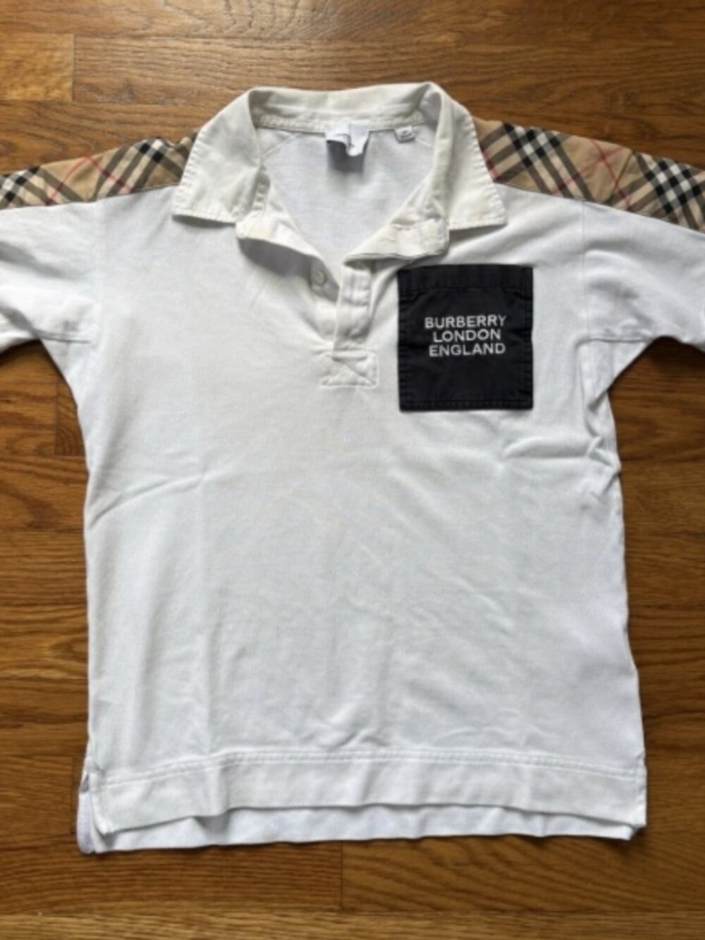 Authentic Burberry Boys White & Beige Logo Polo Shirt Boys 14